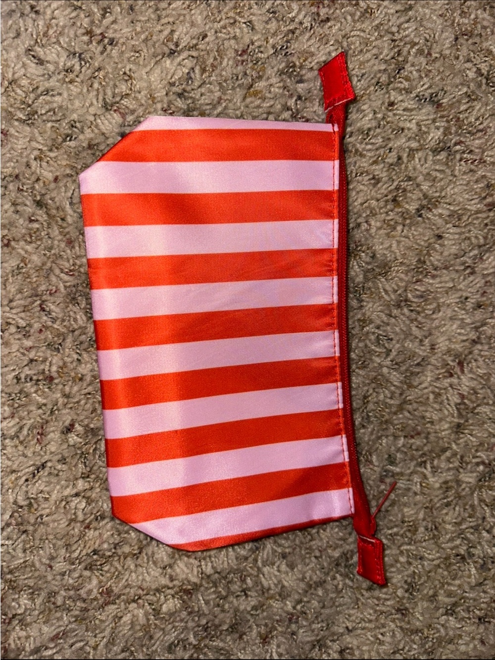 Striped Pink and Red Satin Zip Pouch